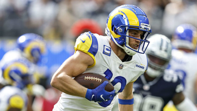 INGLEWOOD, CALIFORNIA - OCTOBER 09: Cooper Kupp #10 of the Los Angeles Rams runs during an NFL football game between the Los Angeles Rams and the Dallas Cowboys at SoFi Stadium on October 09, 2022 in Inglewood, California.