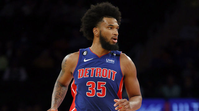 NEW YORK, NEW YORK - OCTOBER 04: Marvin Bagley III #35 of the Detroit Pistons runs during the first half against the New York Knicks at Madison Square Garden on October 04, 2022 in New York City.