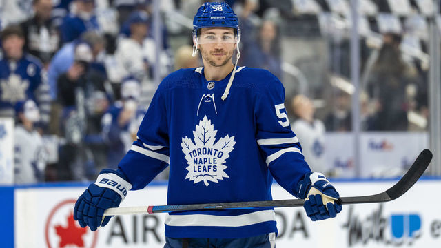 TORONTO, ON - MAY 10: Michael Bunting #58 of the Toronto Maple Leafs during warm ups before playing the Tampa Bay Lightning in Game Five of the First Round of the 2022 Stanley Cup Playoffs at the Scotiabank Arena on May 10, 2022 in Toronto, Ontario, Canada.