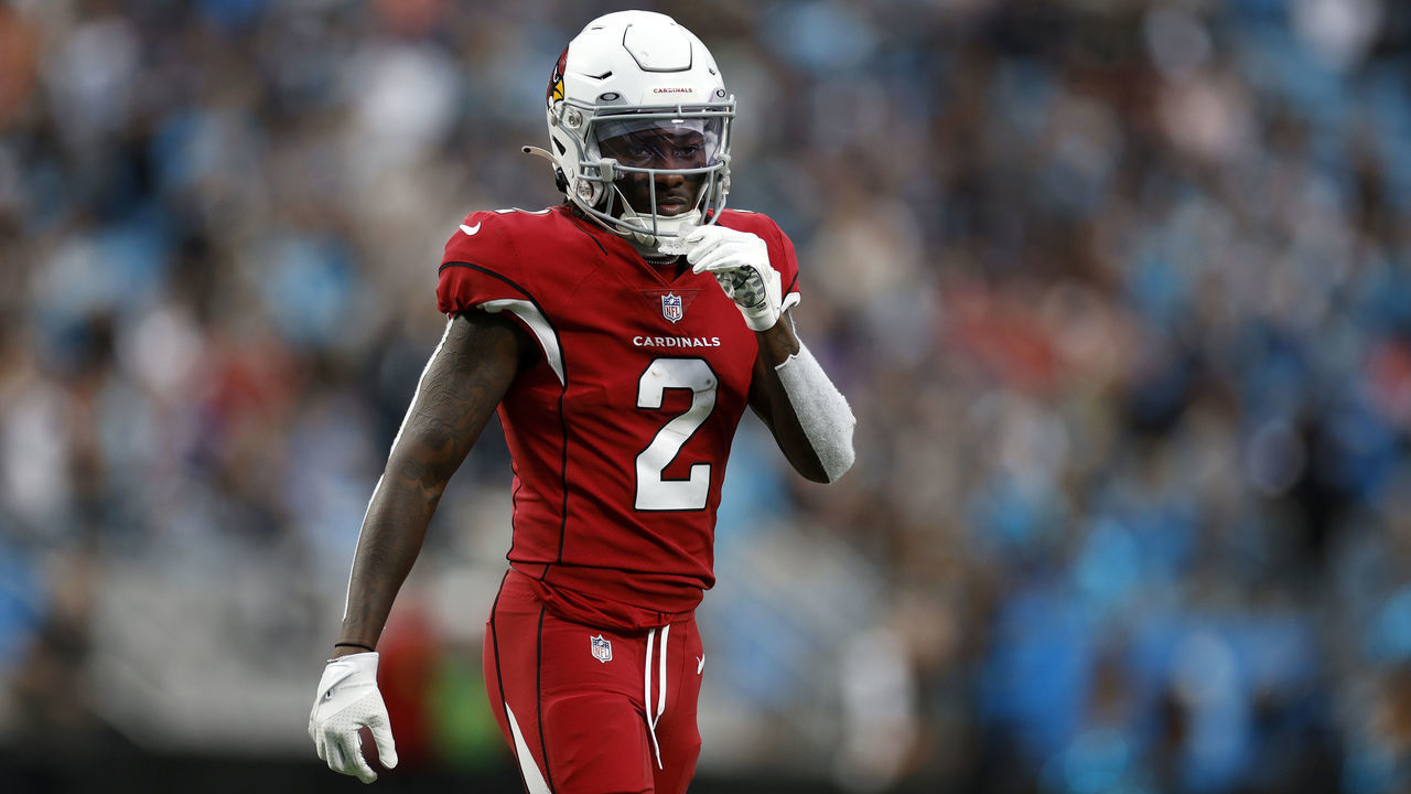 CHARLOTTE, NORTH CAROLINA - OCTOBER 02: Wide receiver Marquise Brown #2 of the Arizona Cardinals prepares for the snap during the second half of their game against the Carolina Panthers at Bank of America Stadium on October 02, 2022 in Charlotte, North Carolina.