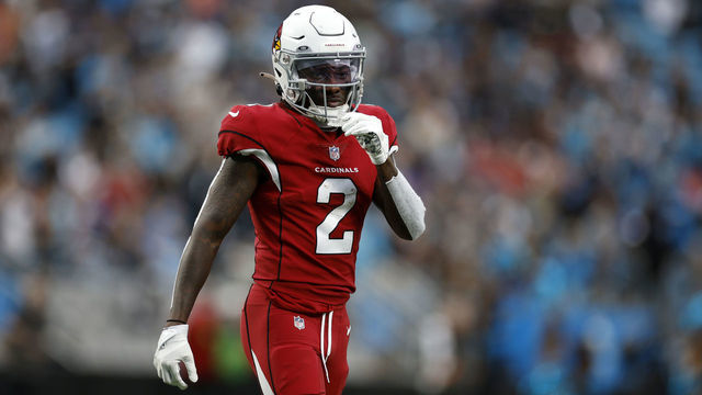 CHARLOTTE, NORTH CAROLINA - OCTOBER 02: Wide receiver Marquise Brown #2 of the Arizona Cardinals prepares for the snap during the second half of their game against the Carolina Panthers at Bank of America Stadium on October 02, 2022 in Charlotte, North Carolina.