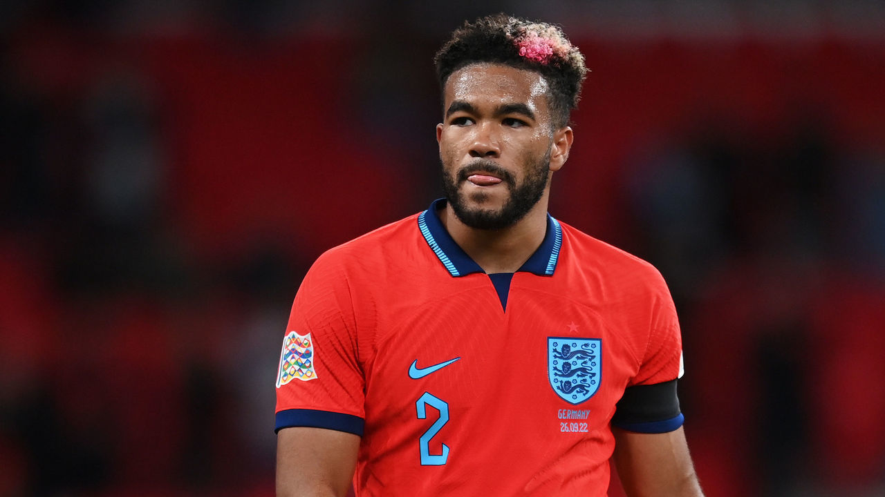LONDON, ENGLAND - SEPTEMBER 26: Reece James of England looks on after the UEFA Nations League League A Group 3 match between England and Germany at Wembley Stadium on September 26, 2022 in London, England.