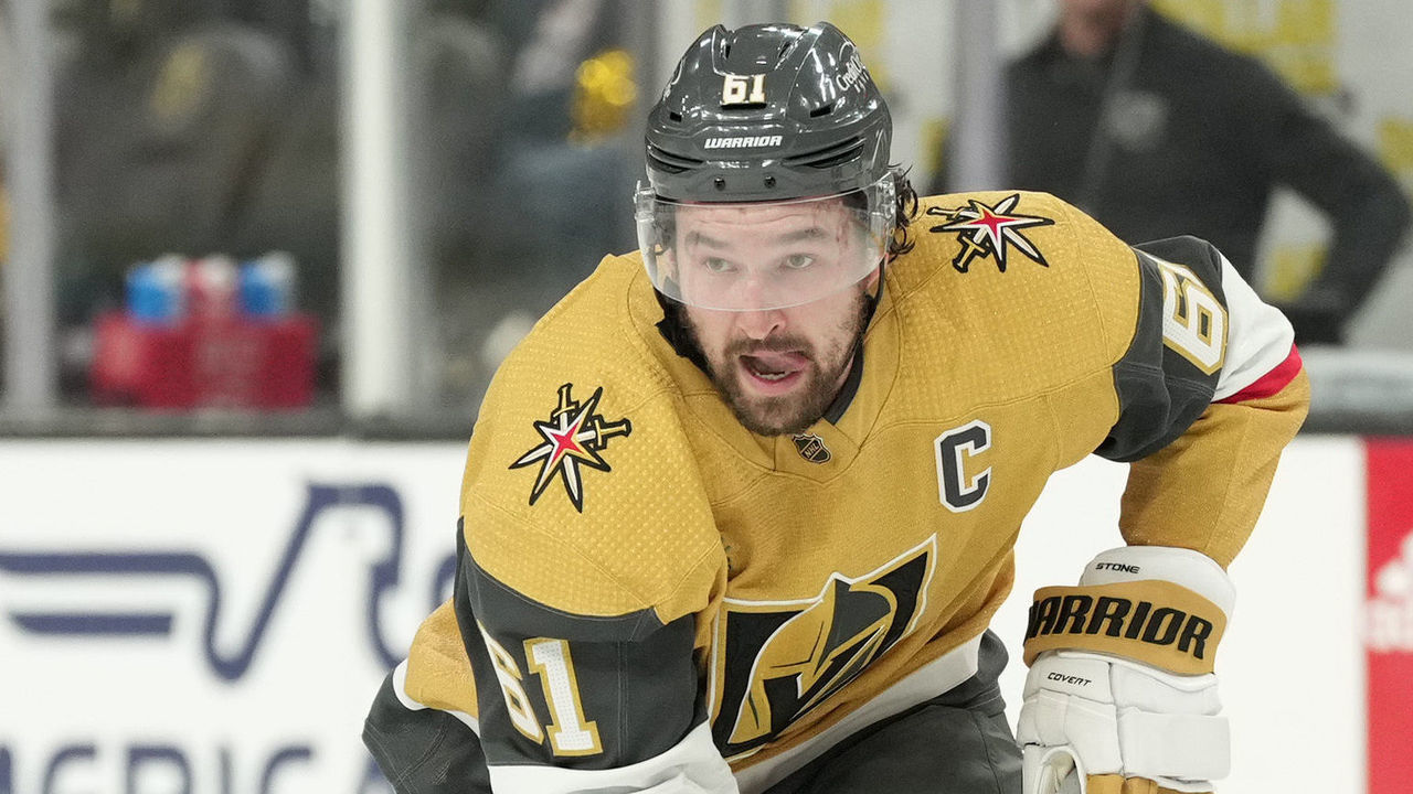 LAS VEGAS, NEVADA - OCTOBER 13: Mark Stone #61 of the Vegas Golden Knights skates during the third period against the Chicago Blackhawks at T-Mobile Arena on October 13, 2022 in Las Vegas, Nevada.