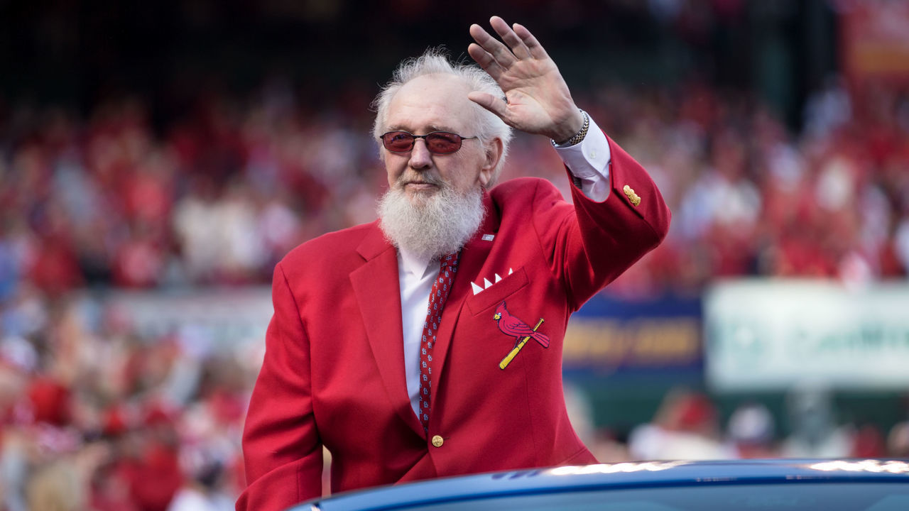 ST. LOUIS, MO - APRIL 05: Former St. Louis Cardinals and Hall of Fame Bruce Sutter waves to the crowd during the 2018 home opener game between the St. Louis Cardinals and the Arizona Diamondbacks on April 05, 2018 at Bush Stadium in Saint Louis Mo.