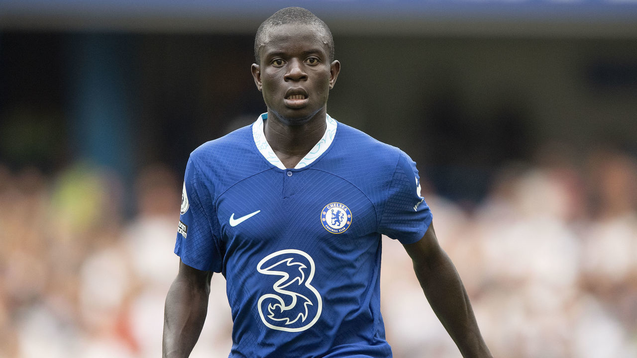 LONDON, ENGLAND - AUGUST 14: N'Golo Kante of Chelsea during the Premier League match between Chelsea FC and Tottenham Hotspur at Stamford Bridge on August 14, 2022 in London, England.