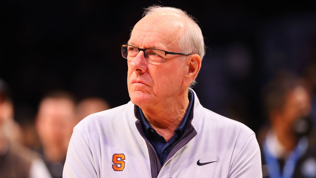 BROOKLYN, NY - MARCH 10: Syracuse Orange head coach Jim Boeheim during the first half of the ACC Tournament quarterfinal college basketball game between the Duke Blue Devils and the Syracuse Orange on March 10, 2022 at the Barclays Center in Brooklyn, New York.