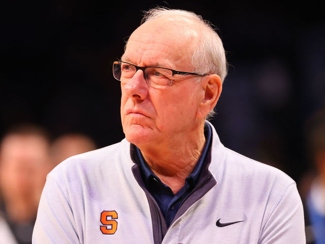 BROOKLYN, NY - MARCH 10: Syracuse Orange head coach Jim Boeheim during the first half of the ACC Tournament quarterfinal college basketball game between the Duke Blue Devils and the Syracuse Orange on March 10, 2022 at the Barclays Center in Brooklyn, New York.
