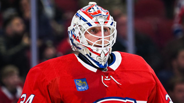 MONTREAL, QC - OCTOBER 12: Look on Montreal Canadiens goalie Jake Allen (34) during the Toronto Maple Leafs versus the Montreal Canadiens game on October 12, 2022, at Bell Centre in Montreal, QC