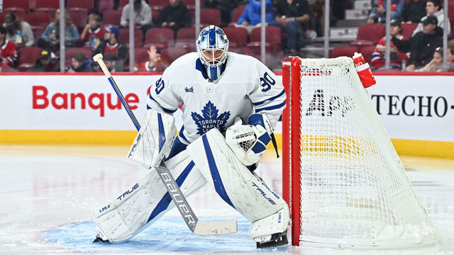 MONTREAL, CANADA - OCTOBER 03: Matt Murray #30 of the Toronto Maple Leafs tends net during the second period in a preseason game against the Montreal Canadiens at Centre Bell on October 3, 2022 in Montreal, Quebec, Canada. The Toronto Maple Leafs defeated the Montreal Canadiens 5-1.
