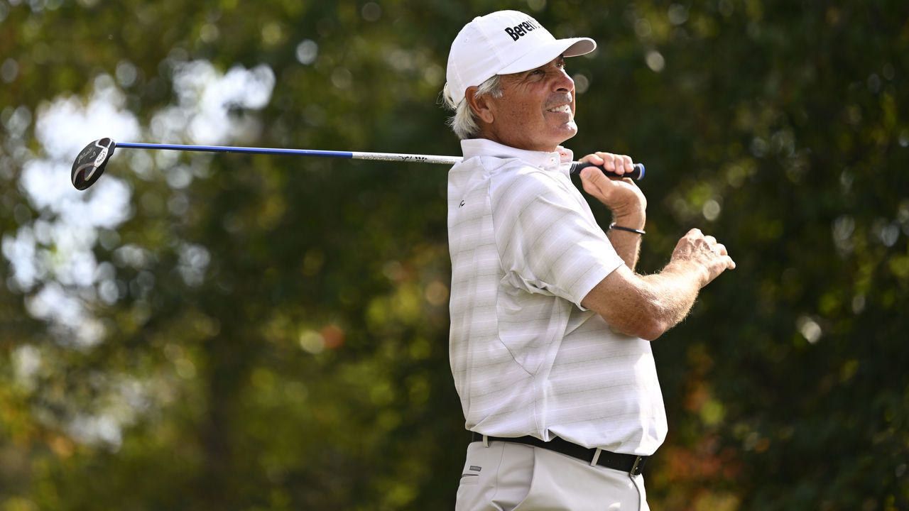 CARY, NORTH CAROLINA - OCTOBER 16: Fred Couples plays his shot from the ninth tee box during the final round of the SAS Championship at Prestonwood Country Club on October 16, 2022 in Cary, North Carolina.