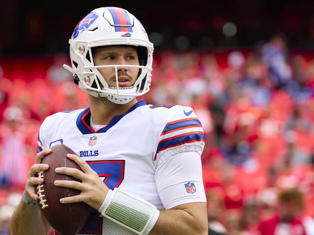 Closeup of Buffalo Bills QB Josh Allen during game vs Kanas City News  Photo - Getty Images