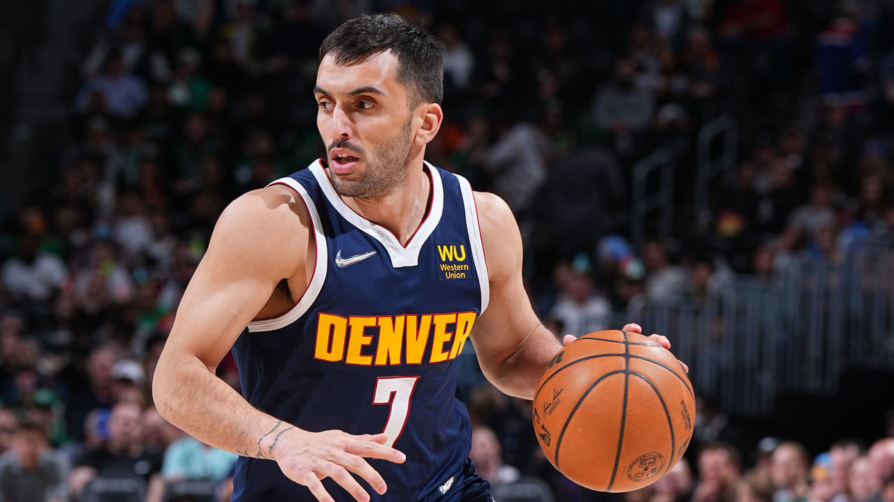 DENVER, CO - MARCH 20: Facundo Campazzo #7 of the Denver Nuggets drives to the basket during the game against the Boston Celtics on March 20, 2022 at the Ball Arena in Denver, Colorado. NOTE TO USER: User expressly acknowledges and agrees that, by downloading and/or using this Photograph, user is consenting to the terms and conditions of the Getty Images License Agreement. Mandatory Copyright Notice: Copyright 2022 NBAE