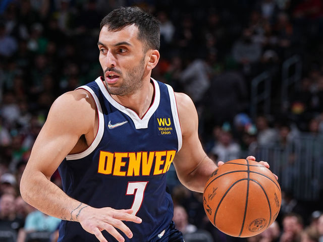 DENVER, CO - MARCH 20: Facundo Campazzo #7 of the Denver Nuggets drives to the basket during the game against the Boston Celtics on March 20, 2022 at the Ball Arena in Denver, Colorado. NOTE TO USER: User expressly acknowledges and agrees that, by downloading and/or using this Photograph, user is consenting to the terms and conditions of the Getty Images License Agreement. Mandatory Copyright Notice: Copyright 2022 NBAE