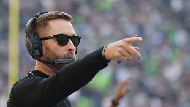 SEATTLE, WASHINGTON - OCTOBER 16: Head coach Kliff Kingsbury of the Arizona Cardinals reacts against the Seattle Seahawks during the second half at Lumen Field on October 16, 2022 in Seattle, Washington.