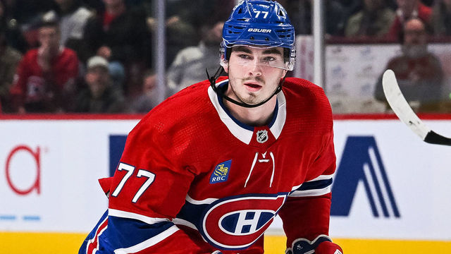 MONTREAL, QC - OCTOBER 17: Montreal Canadiens center Kirby Dach (77) tracks the play during the Pittsburgh Penguins versus the Montreal Canadiens game on October 17, 2022, at Bell Centre in Montreal, QC