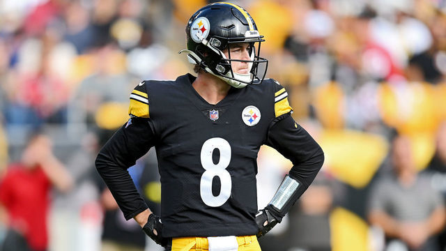 PITTSBURGH, PENNSYLVANIA - OCTOBER 16: Kenny Pickett #8 of the Pittsburgh Steelers reacts after being injured during the third quarter against the Tampa Bay Buccaneers at Acrisure Stadium on October 16, 2022 in Pittsburgh, Pennsylvania.