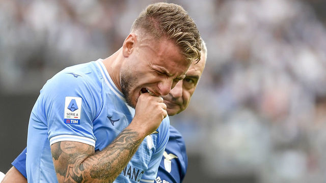 OLIMPICO STADIUM, ROMA, ITALY - 2022/10/16: Ciro Immobile of SS Lazio reacts after his injury during the Serie A football match between SS Lazio and Udinese Calcio. Lazio and Udinese drew 0-0.