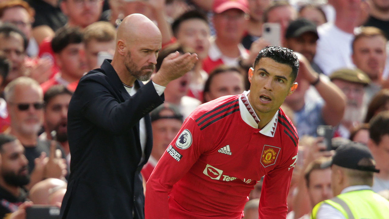 Manchester United manager Erik ten Hag sends on substitute Cristiano Ronaldo during the Premier League match at Old Trafford, Manchester. Picture date: Sunday August 7, 2022.