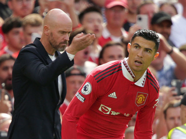Manchester United manager Erik ten Hag sends on substitute Cristiano Ronaldo during the Premier League match at Old Trafford, Manchester. Picture date: Sunday August 7, 2022.