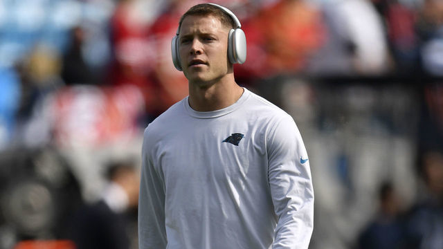 CHARLOTTE, NORTH CAROLINA - OCTOBER 09: Christian McCaffrey #22 of the Carolina Panthers warms-up before the game against the San Francisco 49ers at Bank of America Stadium on October 09, 2022 in Charlotte, North Carolina.
