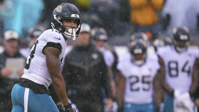 PHILADELPHIA, PA - OCTOBER 02: Christian Kirk #13 of the Jacksonville Jaguars looks on against the Philadelphia Eagles at Lincoln Financial Field on October 2, 2022 in Philadelphia, Pennsylvania.
