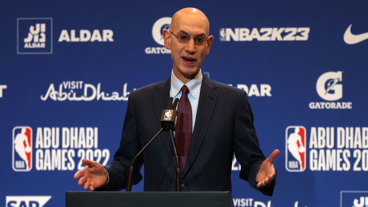 NBA Commissioner Adam Silver speaks during a presser ahead of the NBA pre-season basketball match between the Milwaukee Bucks and the Atlanta Hawks at the Etihad Arena on Yas Island in Abu Dhabi, on October 6, 2022.