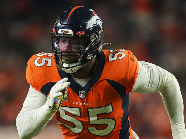 DENVER, CO - OCTOBER 06: Bradley Chubb #55 of the Denver Broncos defends against the Indianapolis Colts at Empower Field at Mile High on October 6, 2022 in Denver, Texas.