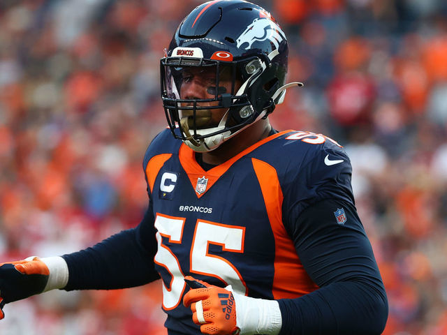 DENVER, COLORADO - SEPTEMBER 25: Bradley Chubb #55 of the Denver Broncos is seen on the field during the first half against the San Francisco 49ers at Empower Field At Mile High on September 25, 2022 in Denver, Colorado.
