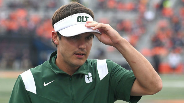 CHAMPAIGN, IL - OCTOBER 02: Charlotte head football coach Will Healy as seen during a college football game between Charlotte University and the University of Illinois Fighting Illini on October 02, 2021, at Memorial Stadium, Champaign, Ill. ,