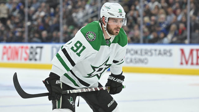 TORONTO, ON - OCTOBER 20: Dallas Stars center Tyler Seguin (91) readies himself before the face-off in the second period during the regular season game between the Dallas Stars and the Toronto Maple Leafs on October 20, 2022 at Scotiabank Arena in Toronto, ON.