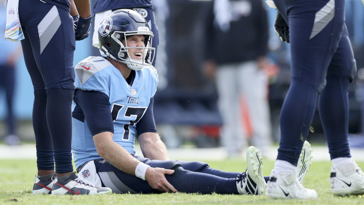 NASHVILLE, TENNESSEE - OCTOBER 23: Ryan Tannehill #17 of the Tennessee Titans reacts after a play against the Indianapolis Colts during the second half at Nissan Stadium on October 23, 2022 in Nashville, Tennessee.