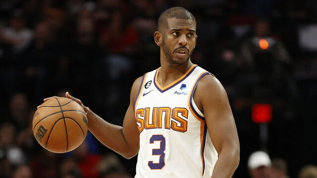 PORTLAND, OREGON - OCTOBER 21: Chris Paul #3 of the Phoenix Suns dribbles against the Portland Trail Blazers during the first quarter against the Portland Trail Blazers at Moda Center on October 21, 2022 in Portland, Oregon.
