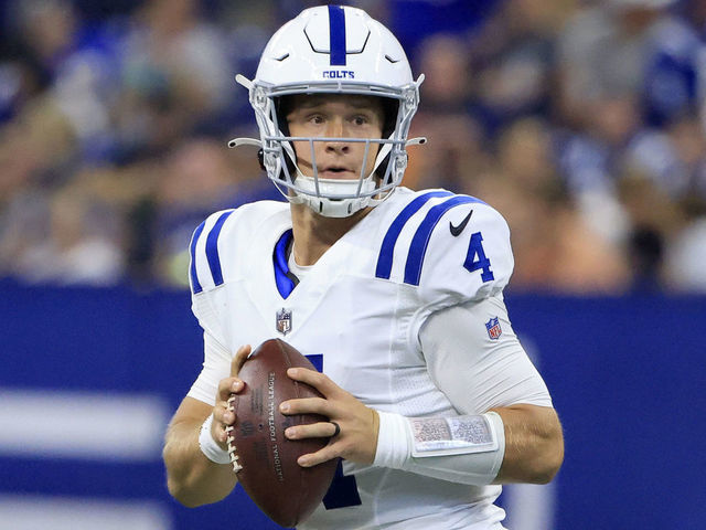 Indianapolis Colts quarterback Sam Ehlinger (4) plays against the