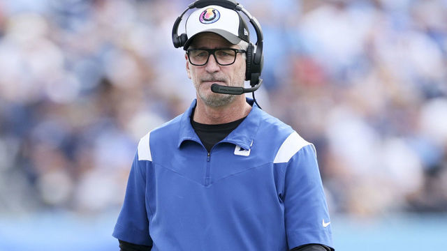 NASHVILLE, TENNESSEE - OCTOBER 23: Head coach Frank Reich of the Indianapolis Colts looks on during the second half against the Tennessee Titans at Nissan Stadium on October 23, 2022 in Nashville, Tennessee.