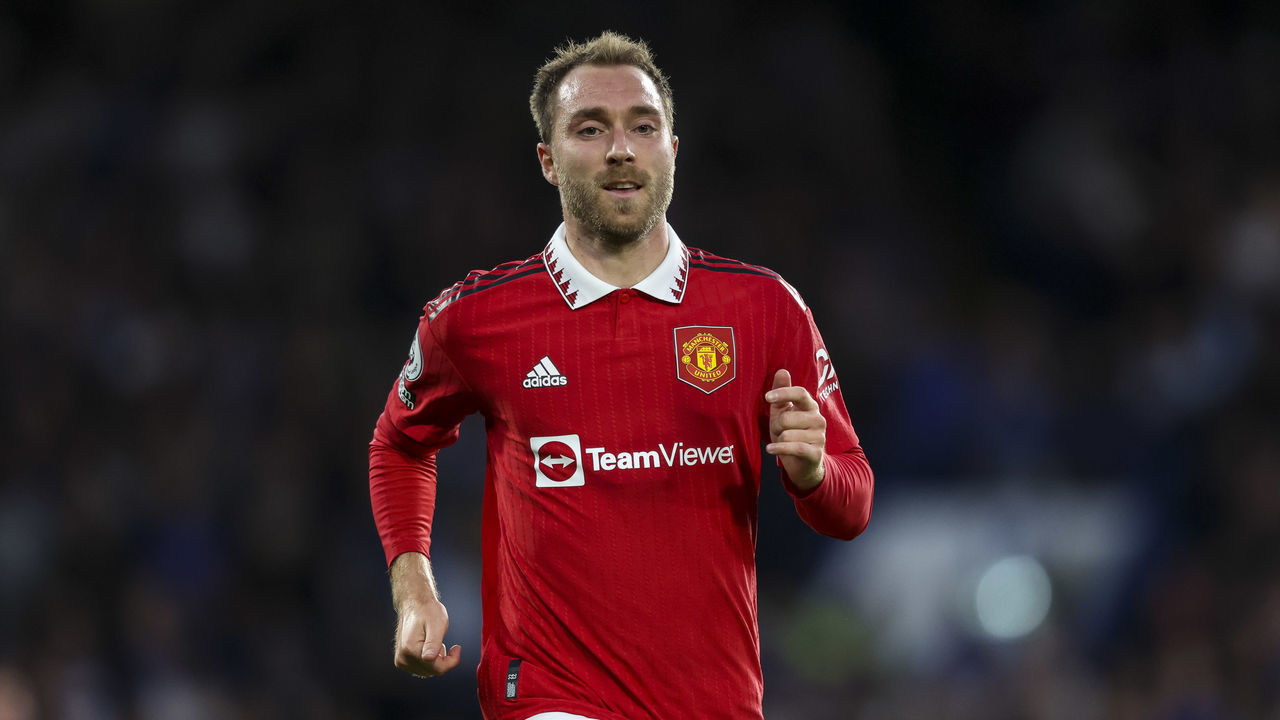 LONDON, ENGLAND - OCTOBER 22: Christian Eriksen of Manchester United during the Premier League match between Chelsea FC and Manchester United at Stamford Bridge on October 22, 2022 in London, England.
