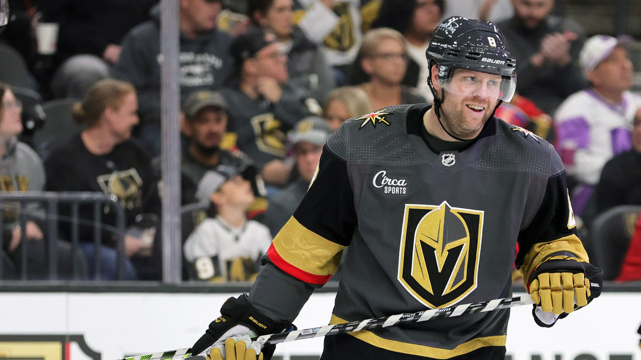 LAS VEGAS, NEVADA - OCTOBER 24: Phil Kessel #8 of the Vegas Golden Knights takes a break during a stop in play in the third period against the Toronto Maple Leafs as he plays in his 989th consecutive NHL game, tying Keith Yandle for the longest “Ironman” streak in league history at T-Mobile Arena on October 24, 2022 in Las Vegas, Nevada. The Golden Knights defeated the Maple Leafs 3-1.