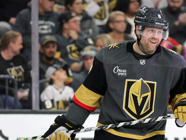 LAS VEGAS, NEVADA - OCTOBER 24: Phil Kessel #8 of the Vegas Golden Knights takes a break during a stop in play in the third period against the Toronto Maple Leafs as he plays in his 989th consecutive NHL game, tying Keith Yandle for the longest “Ironman” streak in league history at T-Mobile Arena on October 24, 2022 in Las Vegas, Nevada. The Golden Knights defeated the Maple Leafs 3-1.