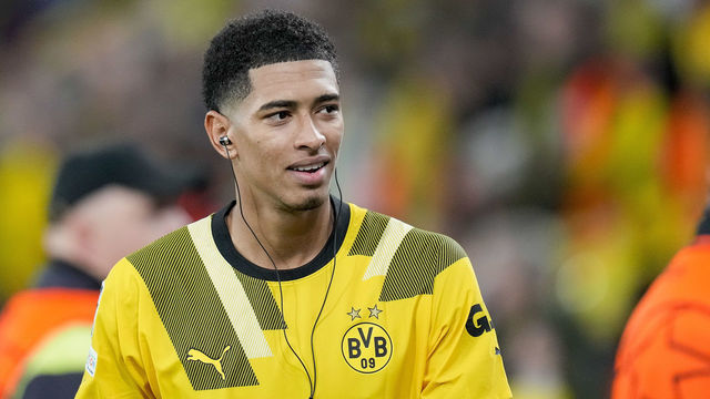 DORTMUND, GERMANY - OCTOBER 25: Jude Bellingham of Borussia Dortmund gives an Interview after the UEFA Champions League group G match between Borussia Dortmund and Manchester City at Signal Iduna Park on October 25, 2022 in Dortmund, Germany.