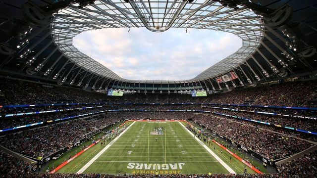 LONDON, ENGLAND - OCTOBER 17: A general view of action underway during the NFL London 2021 match between Miami Dolphins and Jacksonville Jaguars at Tottenham Hotspur Stadium on October 17, 2021 in London, England.