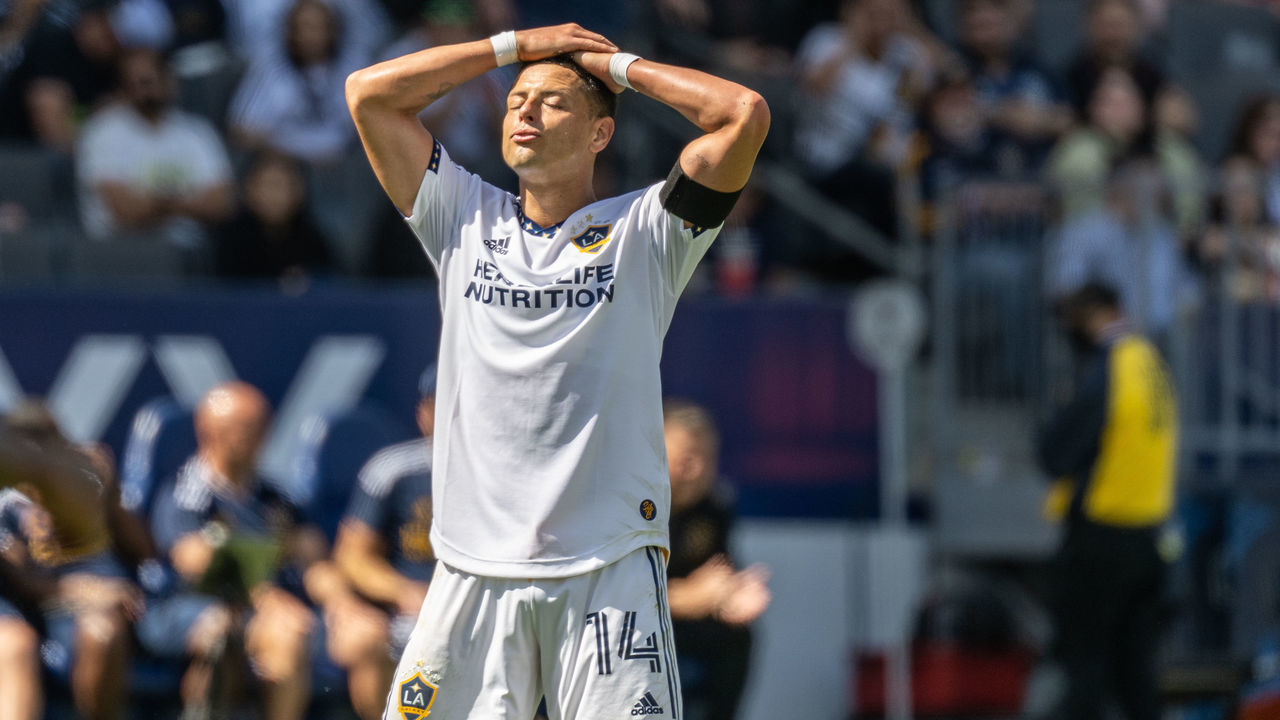 CARSON, CA - MARCH 19: Javier Hernández #14 of Los Angeles Galaxy reacts during the match against Orlando City at the Dignity Health Sports Park on March 19, 2022 in Carson, California. Orlando City won the match 1-0