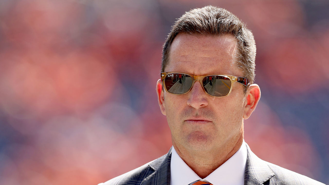 DENVER, COLORADO - SEPTEMBER 18: General Manager George Paton of the Denver Broncos walks on the sidelines prior to the game against the Houston Texans at Empower Field At Mile High on September 18, 2022 in Denver, Colorado. (