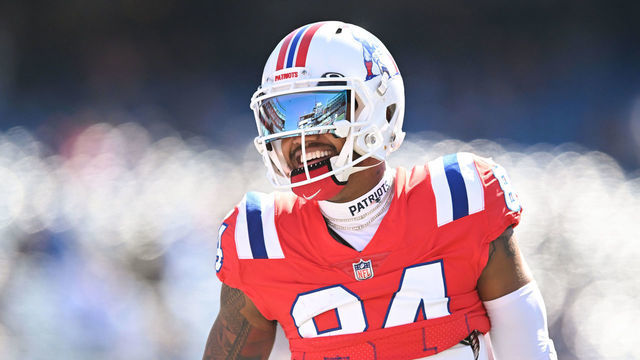 FOXBOROUGH, MA - OCTOBER 9, 2022: Kendrick Bourne #84 of the New England Patriots smiles prior to the game against the Detroit Lions at Gillette Stadium on October 9, 2022 in Foxborough, Massachusetts.