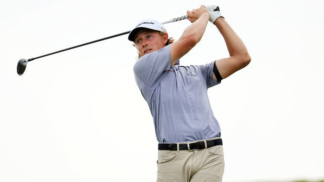 SOUTHAMPTON, BERMUDA - OCTOBER 27: Austin Smotherman of the United States plays a shot on the 18th hole during the first round of the Butterfield Bermuda Championship at Port Royal Golf Course on October 27, 2022 in Southampton, .
