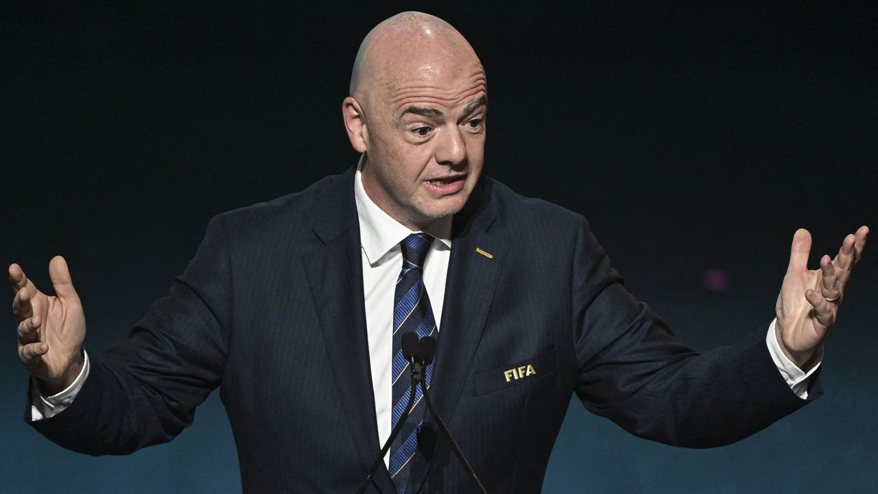 FIFA president Gianni Infantino delivers a speech during the football draw ceremony for the Australia and New Zealand 2023 FIFA Women's World Cup at the Aotea Centre in Auckland on October 22, 2022.