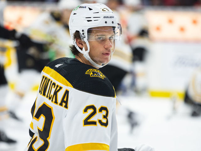 OTTAWA, ON - OCTOBER 18: Boston Bruins Center Jack Studnicka (23) during warm-up before National Hockey League action between the Boston Bruins and Ottawa Senators on October 18, 2022, at Canadian Tire Centre in Ottawa, ON, Canada.