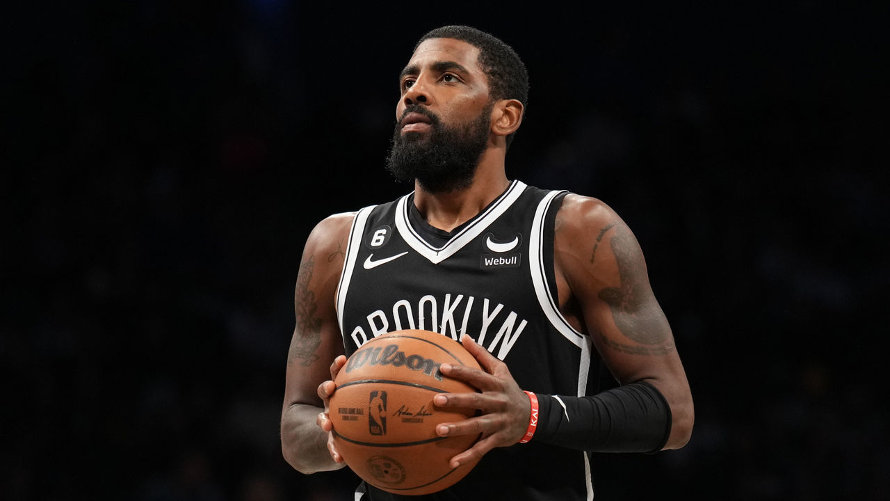 BROOKLYN, NY - OCTOBER 27: Kyrie Irving #11 of the Brooklyn Nets prepares to shoot a free throw during the game against the Dallas Mavericks on October 27, 2022 at Barclays Center in Brooklyn, New York. Mandatory Copyright Notice: Copyright 2022 NBAE