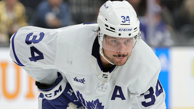 LAS VEGAS, NEVADA - OCTOBER 24: Auston Matthews #34 of the Toronto Maple Leafs waits for a faceoff in the third period of a game against the Vegas Golden Knights at T-Mobile Arena on October 24, 2022 in Las Vegas, Nevada. The Golden Knights defeated the Maple Leafs 3-1.