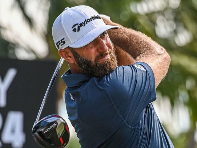 US golfer Dustin Johnson plays his shot from the seventh hole during the semifinals of the LIV Golf Invitational Miami 2022 at the Trump National Doral Miami Golf Club in Miami, Florida, on October 29, 2022.