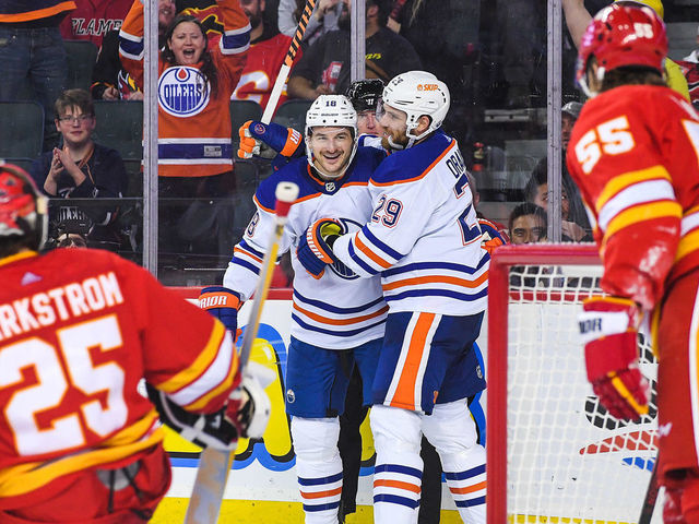 Hyman chips in with 2 goals as Oilers edge Flames | theScore.com