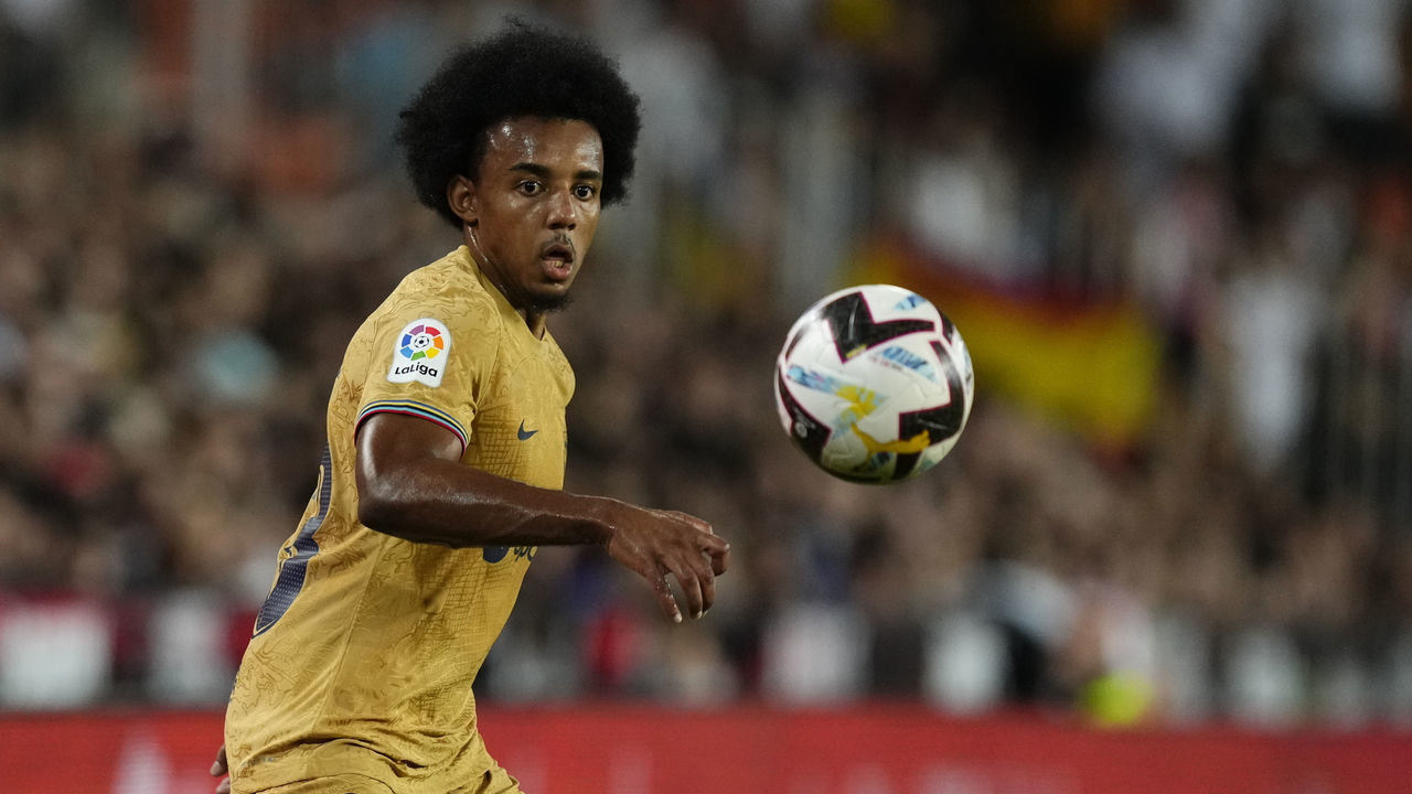 Jules Kounde centre-back of Barcelona and France in action during the La Liga Santander match between Valencia CF and FC Barcelona at Estadio Mestalla on October 29, 2022 in Valencia, Spain.
